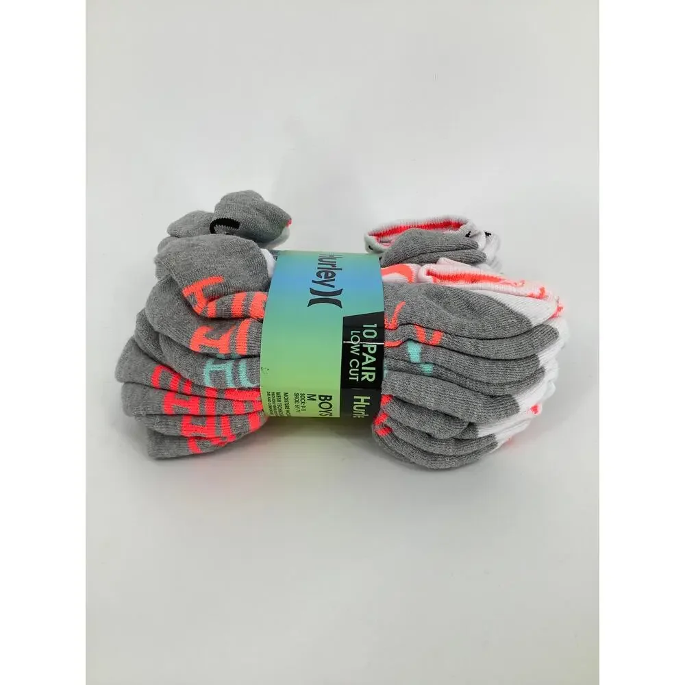 Hurley Boy's Medium 10-Pair H20 Dri Moisture Wicking Comfort Low Cut Socks L21-2